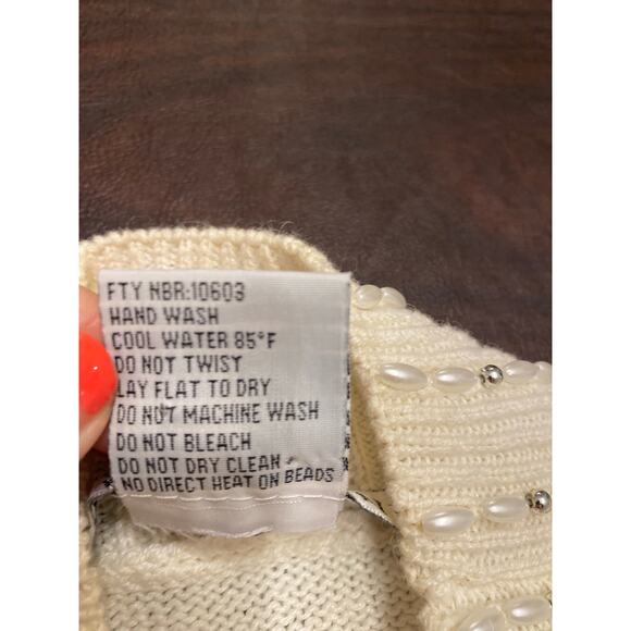 Victoria Jones Cream Beaded Sweater Women’s Small Vintage 80s Holiday Party Glam - Picture 8 of 9